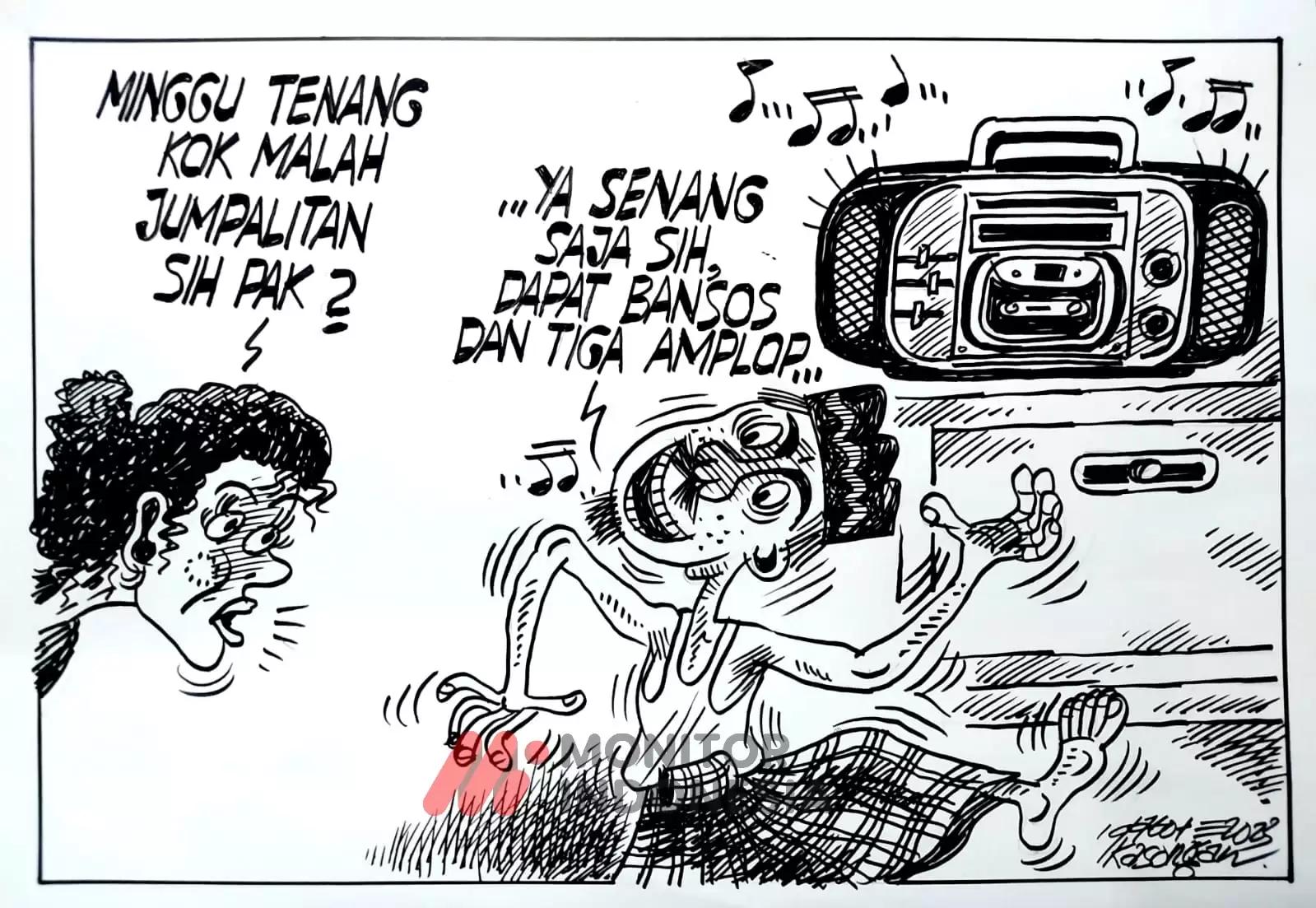 Karikatur - Ilustrasi - Senang dapat Bansos dan Tiga Amplop