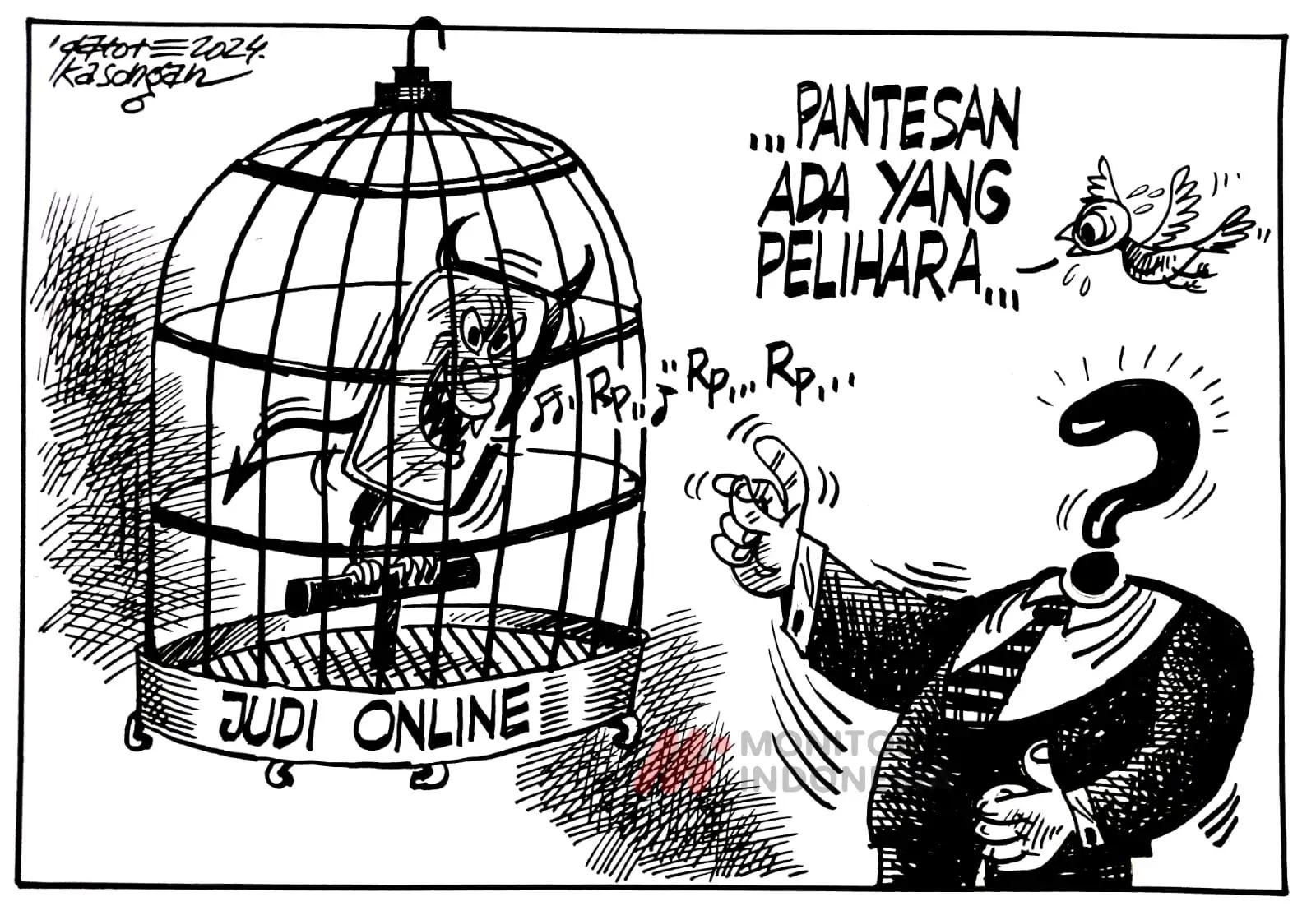Karikatur - Ilustrasi - Ada yang Pelihara Judi Online (Gatot Eko Cahyono)