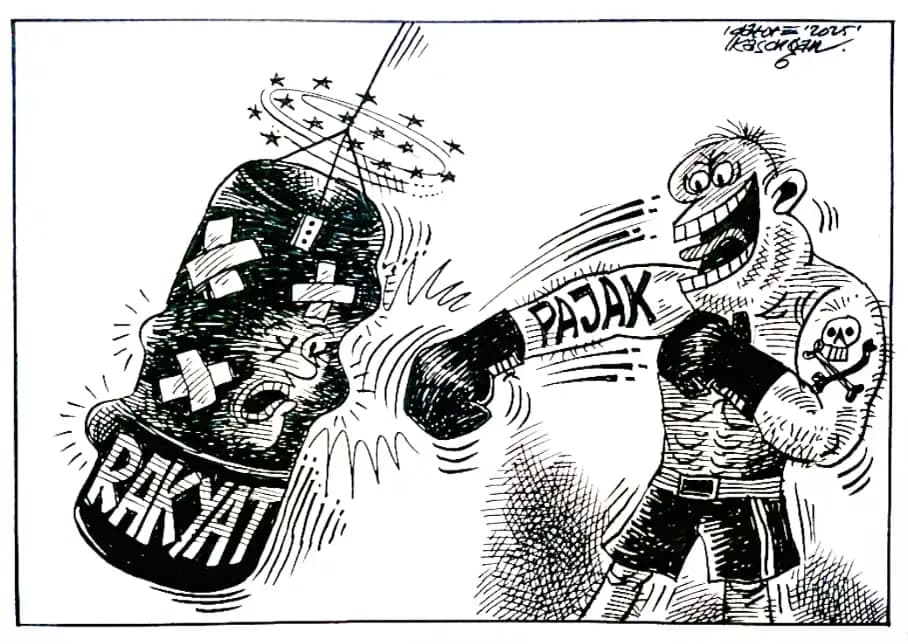 Karikatur - Ilustrasi -  Dihajar Pajak (Monitorindonesia.com)