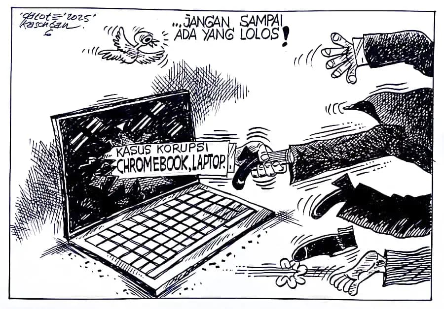 Karikatur - Ilustrasi - Korupsi Pengadaan Laptop Chromebook Kemendikbudristek (Dok MI)