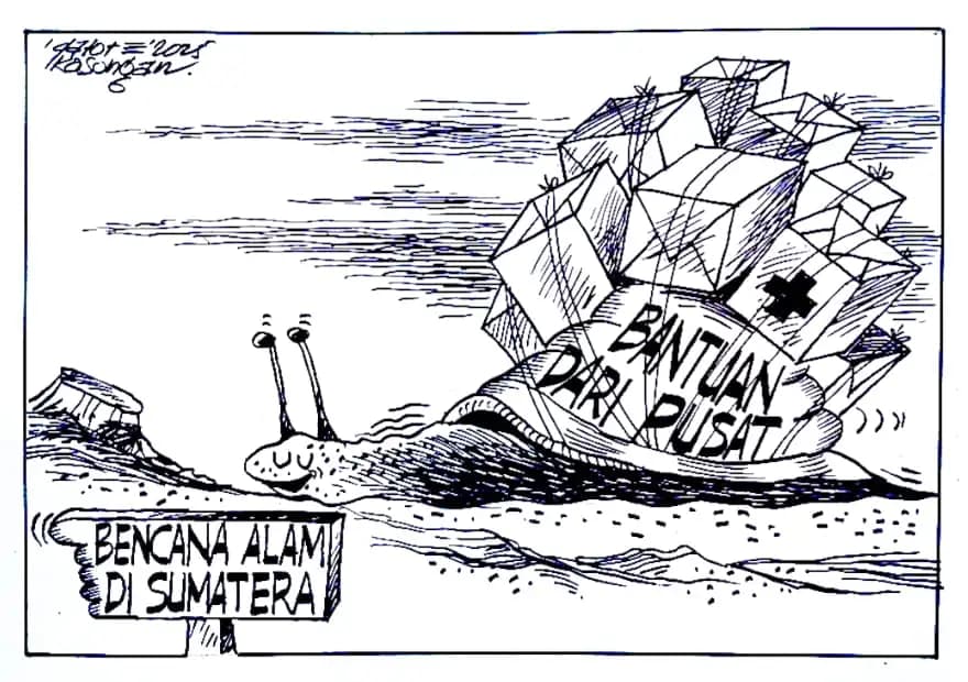 Karikatur - Ilustrasi -Bantuan Sangat Lamban (Foto: Dok MI/Gatot Eko Cahyono)
