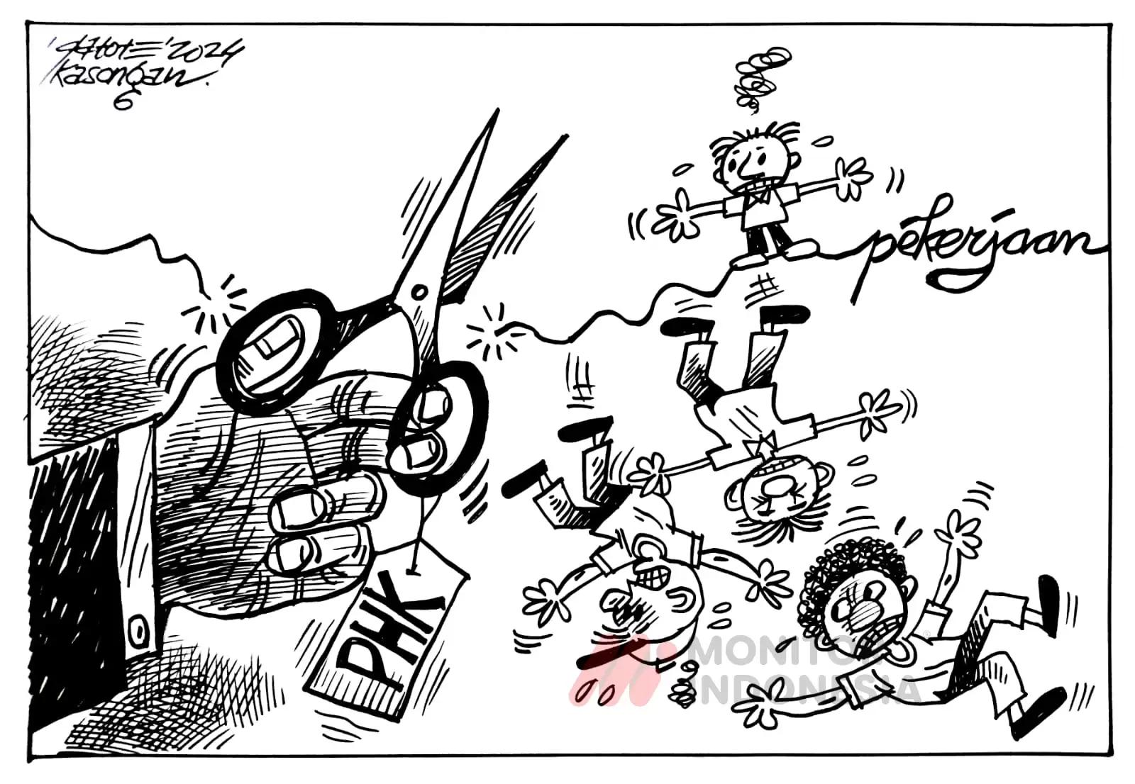 Ilustrasi - Karikatur - PHK (Monitorindonesia.com/Gatot Eko Cahyono)