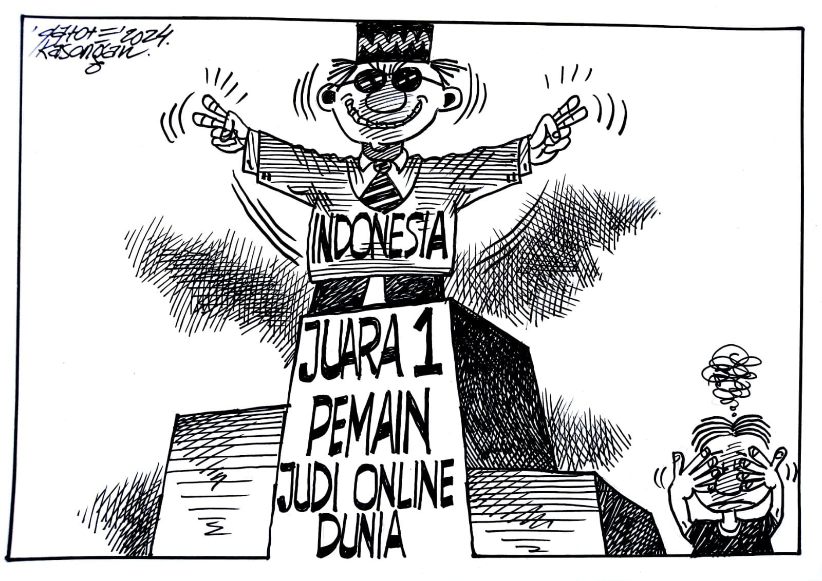 Karikatur - Ilustrasi - Juara 1 Pemain Judi Online Dunia