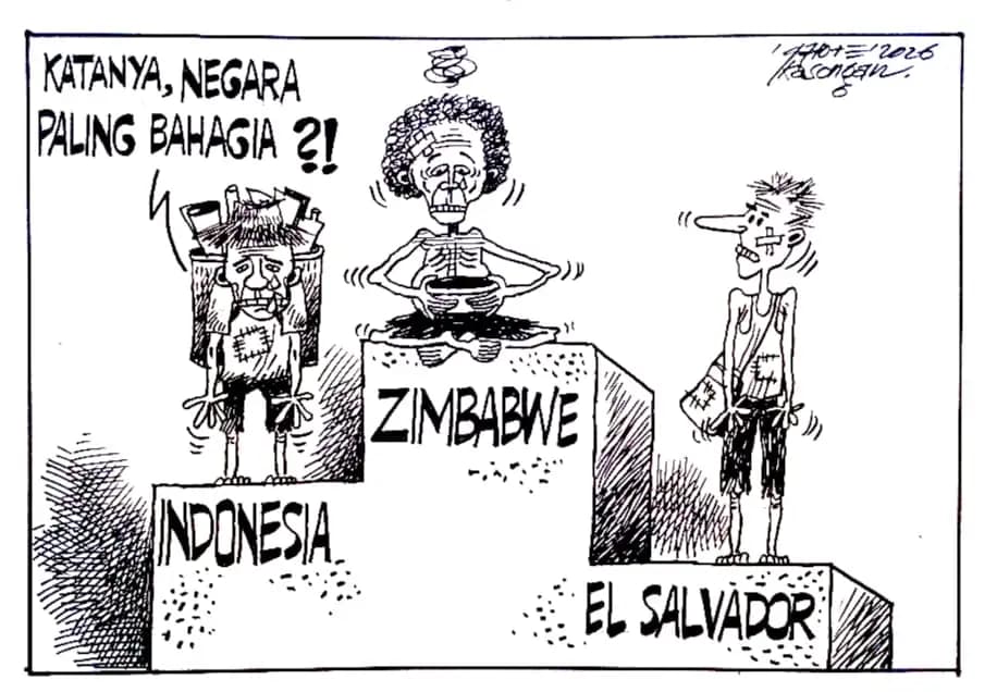 Karikatur - Ilustrasi - Katanya, Negara Paling Bahagia?! (Dok MI)