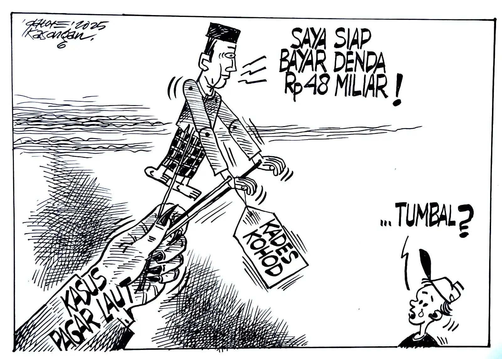Karikatur - Ilustrasi - Tumbal Kasus Pagar Laut (Monitorindonesia.com)