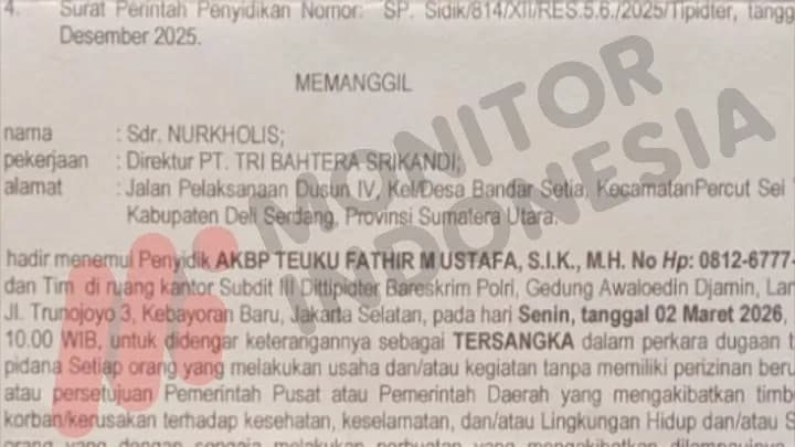 Direktur PT Tri Bahtera Srikandi Nurkholis Tersangka Pembalakan Liar Pemicu Banjir Sumatera tapi Belum Ditahan