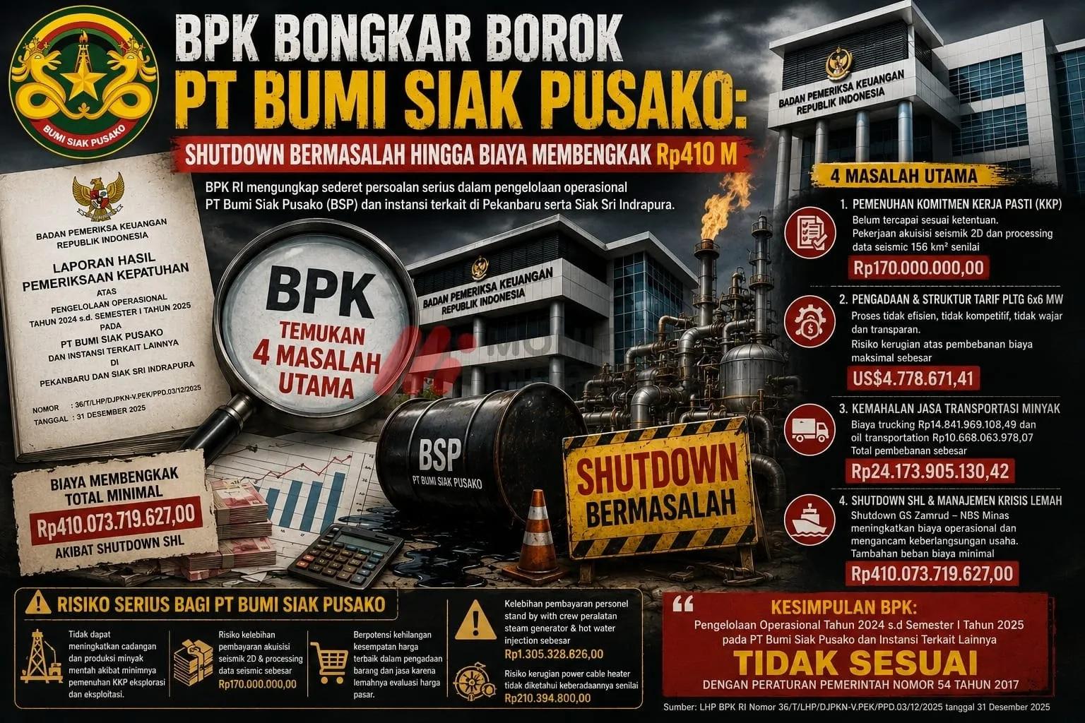 Temuan BPK di PT Bumi Siak Pusako: Shutdown Bermasalah hingga Biaya Membengkak Rp410 M