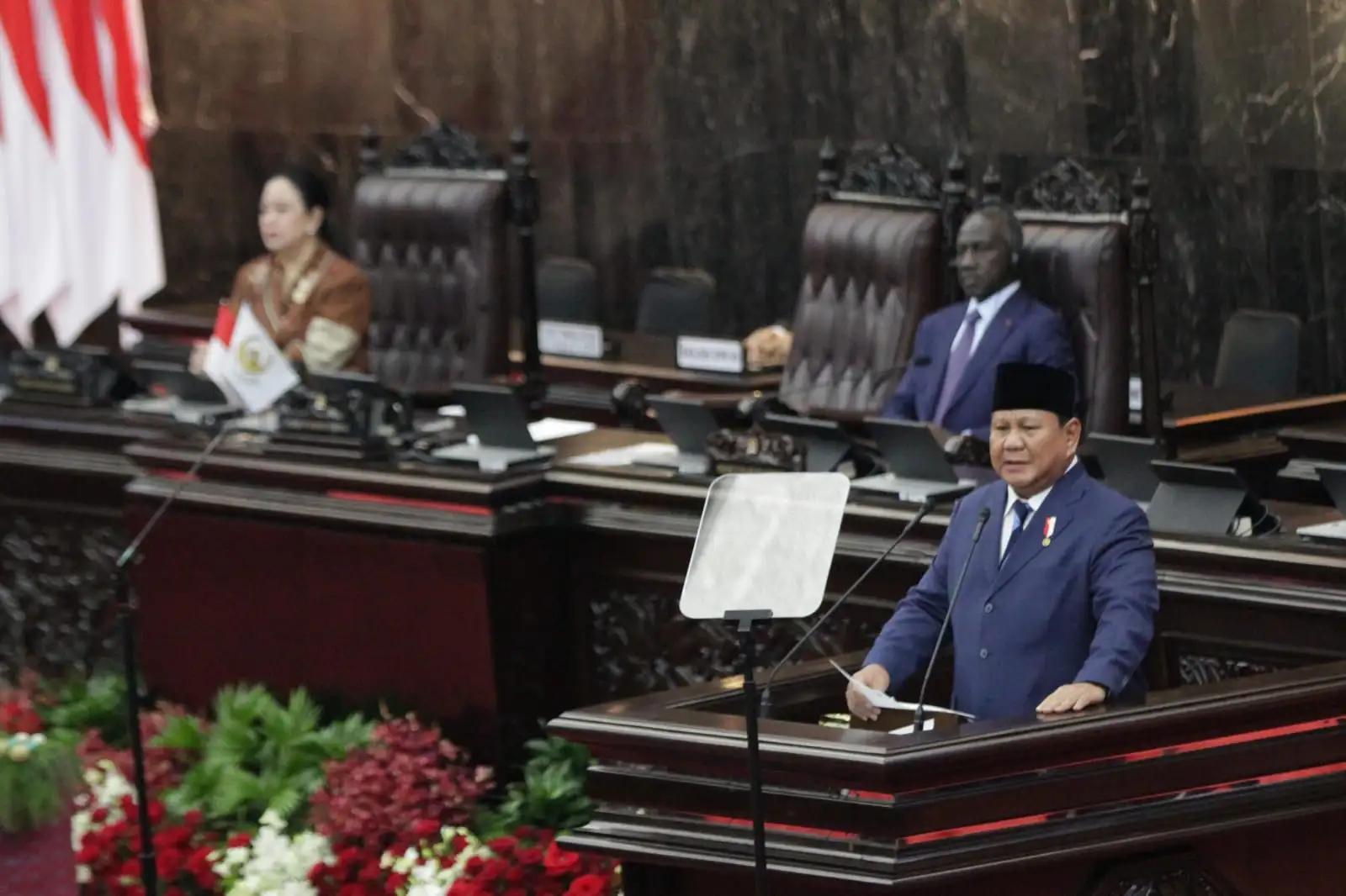 Presiden Prabowo Subianto saat menyampaikan pidatonya (Foto: Dok MI/Jiani)