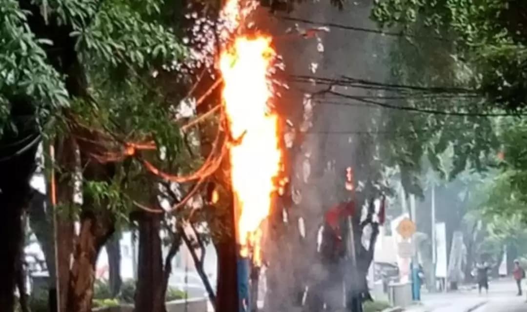 Tiang Listrik di Menteng Jakpus Terbakar