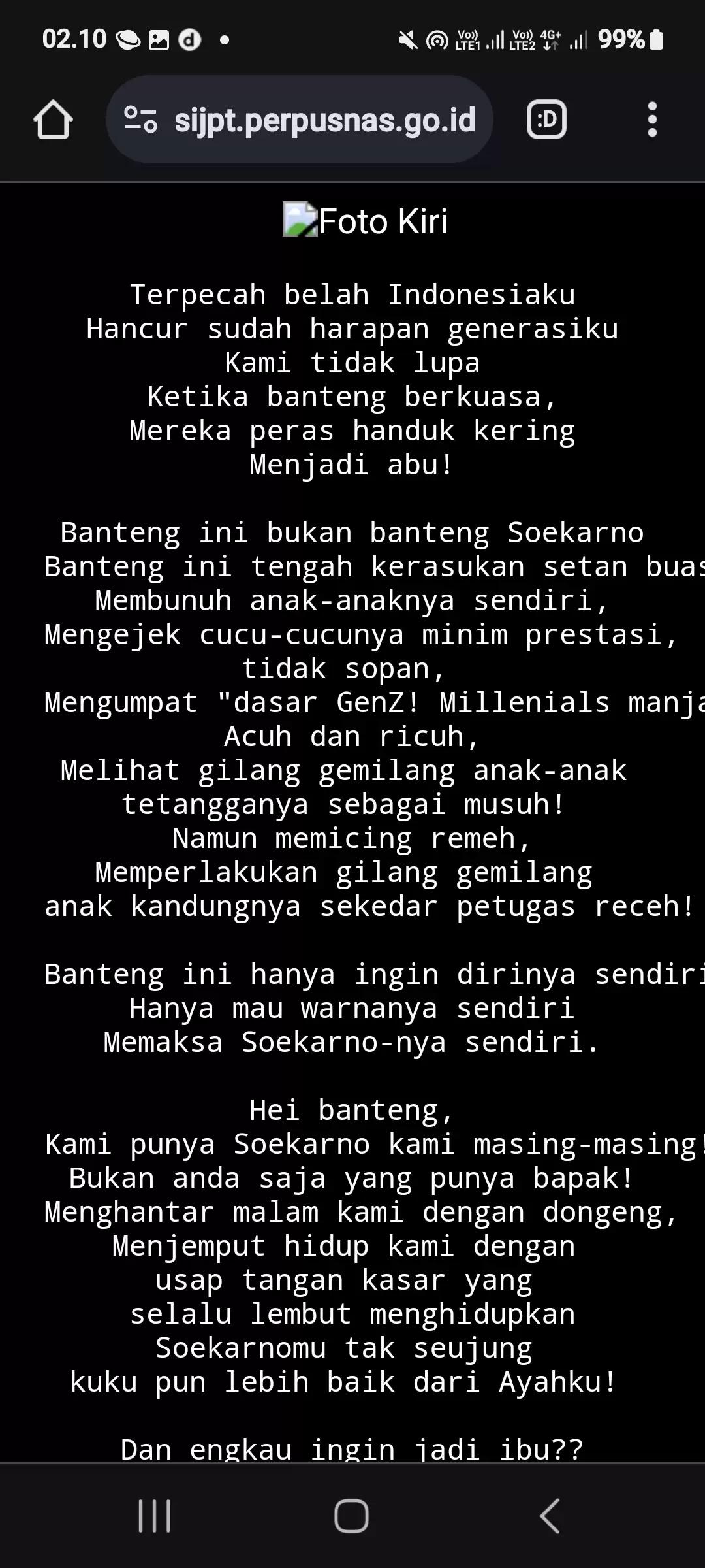 Aneh! Jelang Pencoblosan, Situs Perpustakaan Nasional Menampilkan "Terpecah belah Indonesiaku....Gagalkan Caleg Banteng! JAGAL BANTENG"