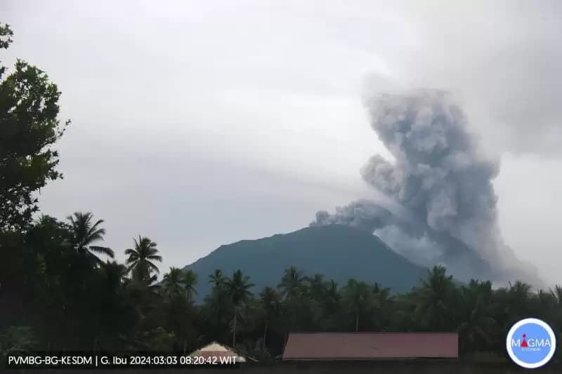 Gunung Ibu di Halmahera Muntahkan Abu Vulkanik Setinggi 800 Meter
