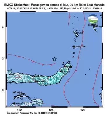 Gempa Berkekuatan M 6,2 Guncang Manado Sulut