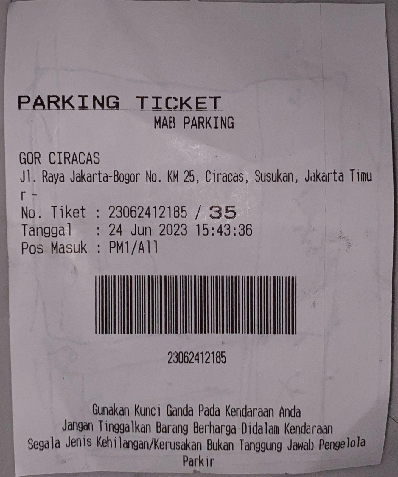 Tarif Parkir di GOR Ciracas Sesuka Operator