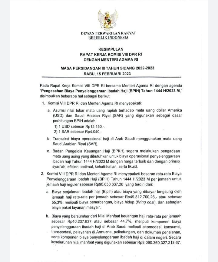 Disepakati Rp 90 Juta, Dokumen Ini Beberkan Rincian Komponen Biaya Haji Tahun 2023