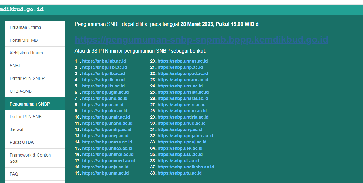Link Utama dan 38 Link Mirror Pengumuman SNBP 2023, Cek Disini!
