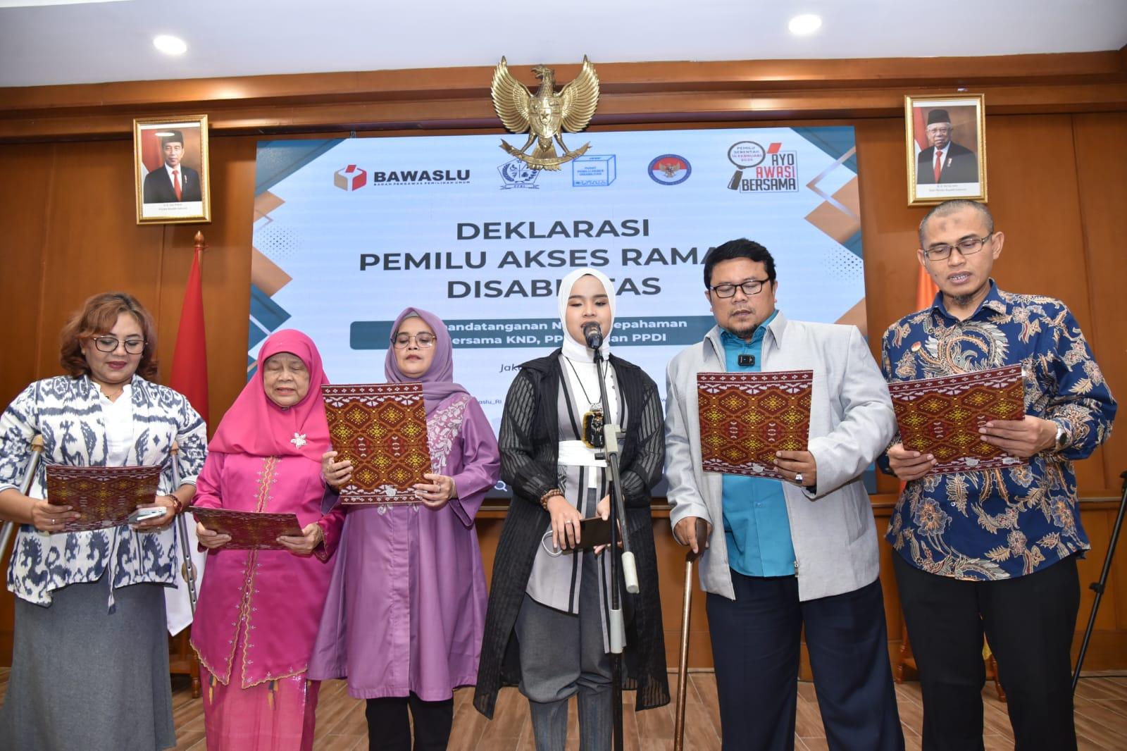 Bawaslu Bersama KND, PPUA, PDDI serta Putri Ariani America's Got Talent Deklarasi Pemilu Akses Ramah Disabilitas