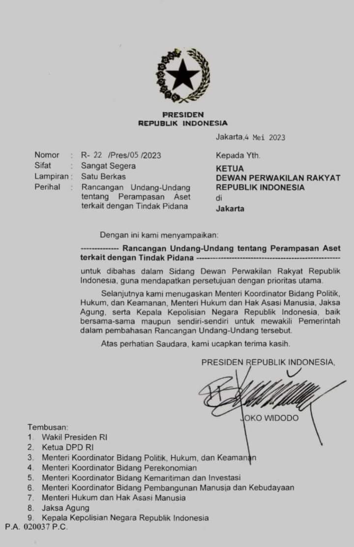 Surpres RUU Perampasan Aset Sudah Diterima DPR