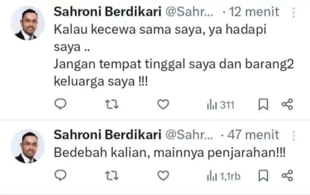 Akun media sosial (medsos) X bernama 'Sahroni Berdikari'