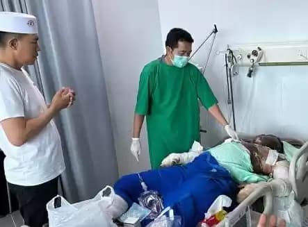 Briptu Rian Dwi Wicaksono (RDW) saat dirawat di RSUD Wahidin Sudiro Husodo, Kota Mojokerto