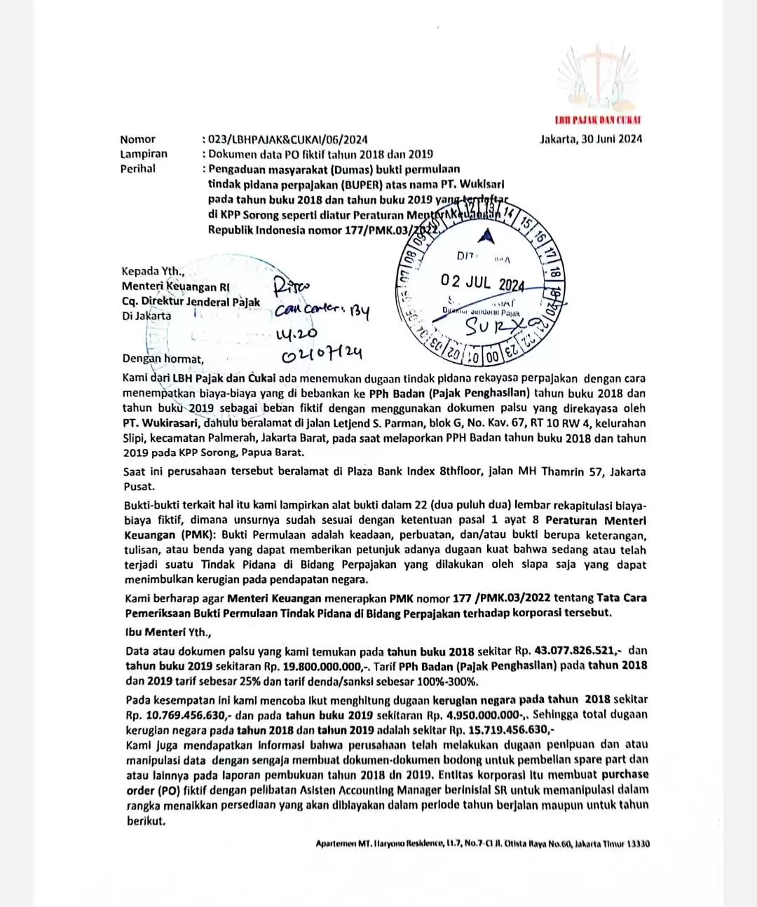 Dugaan Rekayasa Pajak Puluhan Miliar oleh PT W