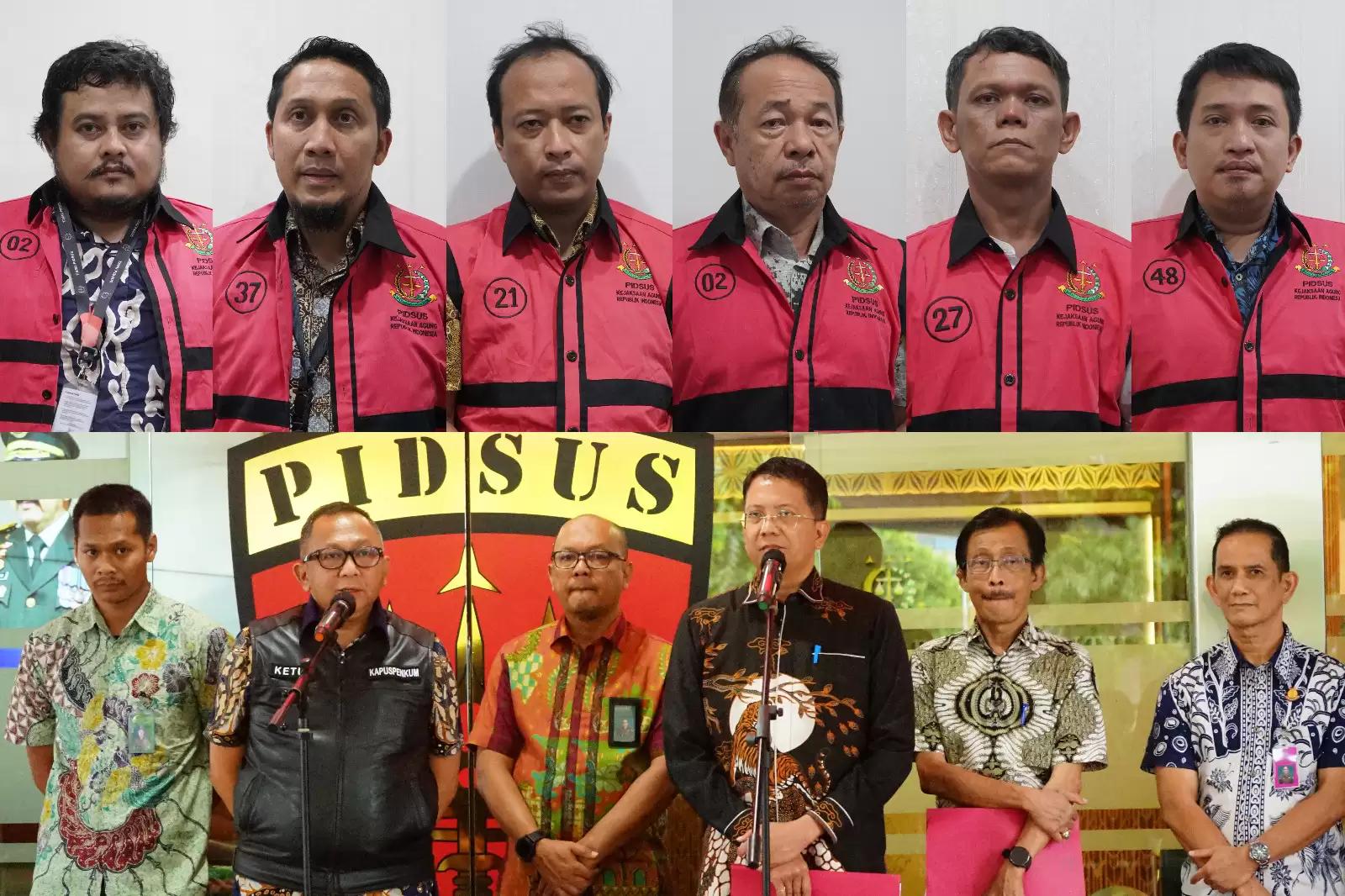 6 tersangka korupsi jalur kereta Besitang-Langsa, NSS, ASP, AAS, HH, RMY, dan AG (Foto: Dok MI)
