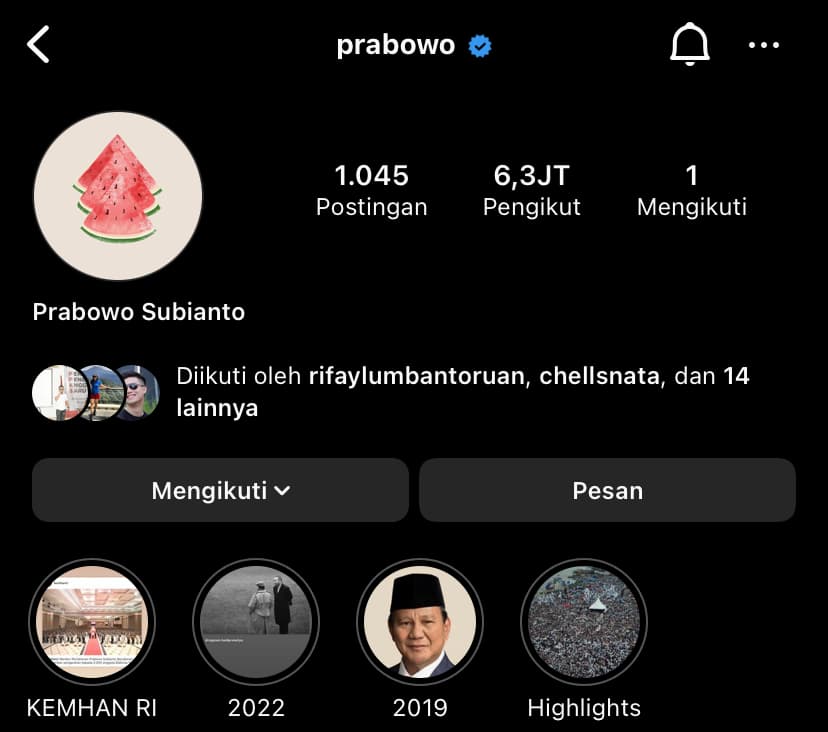 Menhan Prabowo Subianto Ganti Foto Profil Instagram Gambar Semangka