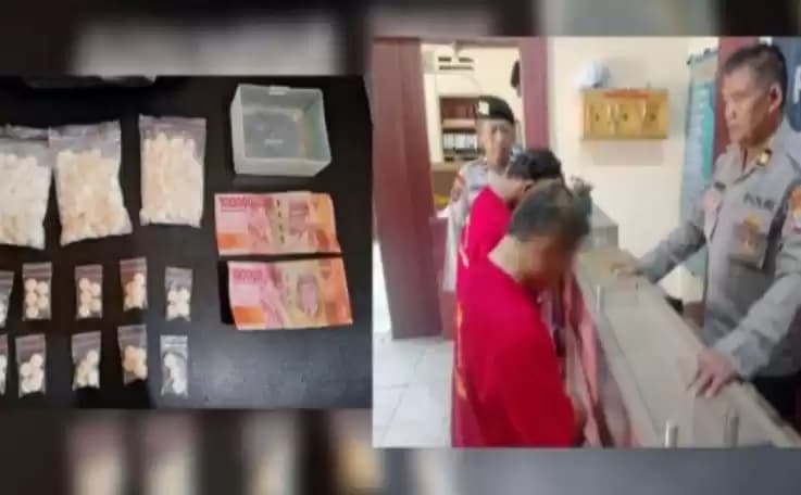Foto Dua tersangka dan barang bukti obat berbahaya