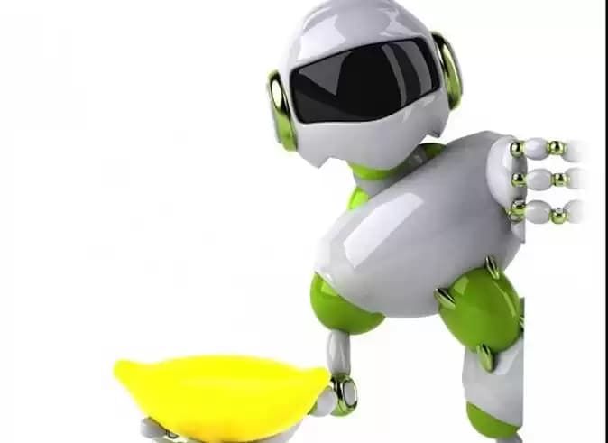 Foto Ilustrasi - Robot dengan kecerdasan buatan memegang pisang