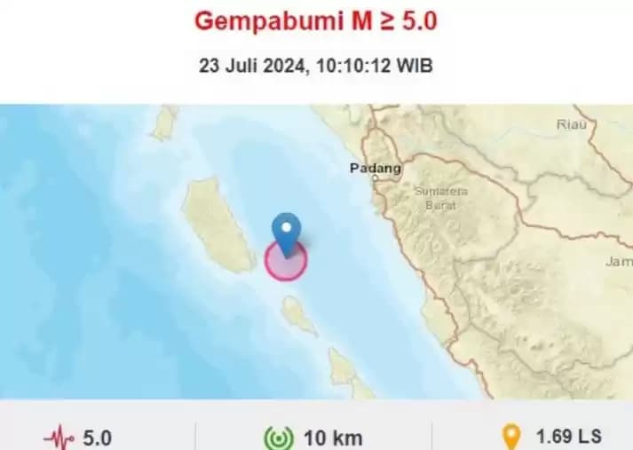 Foto Map Gempa Guncang Mentawai