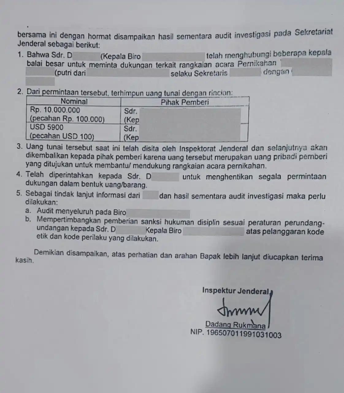 Hasil audit investigasi Irjen PU