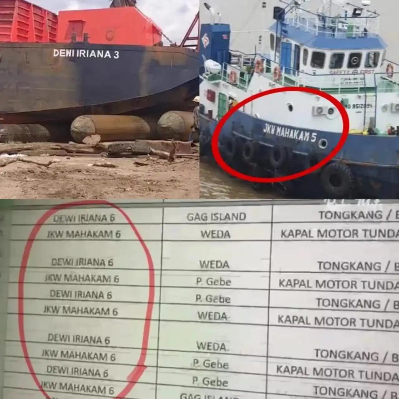 Kapal Tongkang Dewi Iriana dan JKW Mahakam Diduga Angkut Hasil Tambang Nikel di Raja Ampat