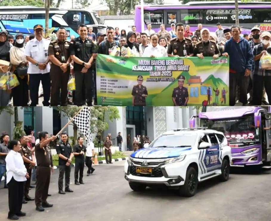 Katarina Endang Sarwestri saat melepas para peserta mudik gratis di kantor Kejati Jabar