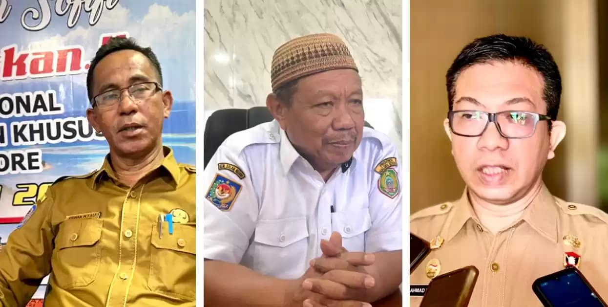 Kepala Dinas Perhubungan Malut Imran Jakub (tengah), mantan Kepala Inspektorat Nirwan MT. Ali (kanan), dan mantan Kepala BPKAD Ahmad Purbaya (kiri) (Foto: MI/RD)