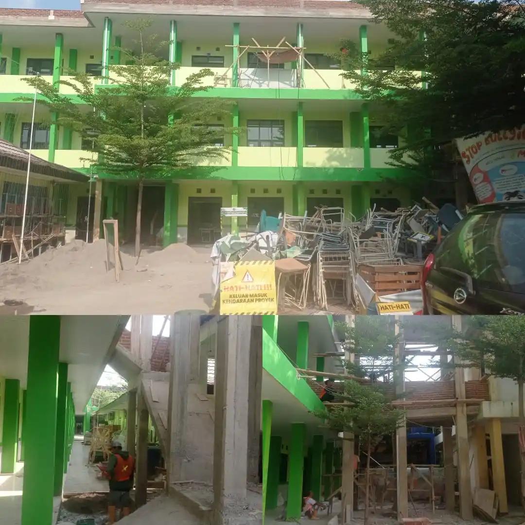 Kondisi perbaikan Gedung SMPN 56, Jl. Pasanggrahan