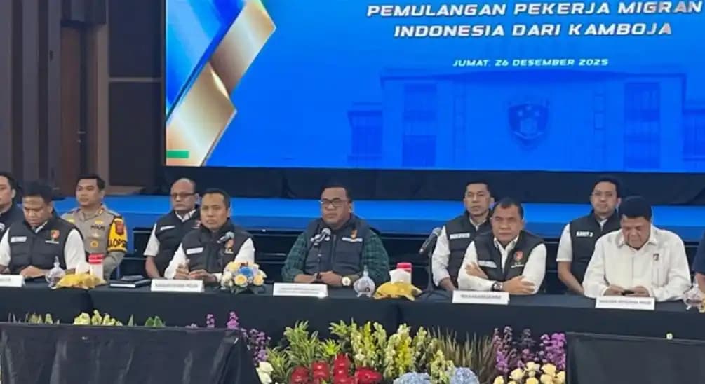 Konferensi Pers Pemulangan Sembilan WNI Korban TPPO dari Kamboja