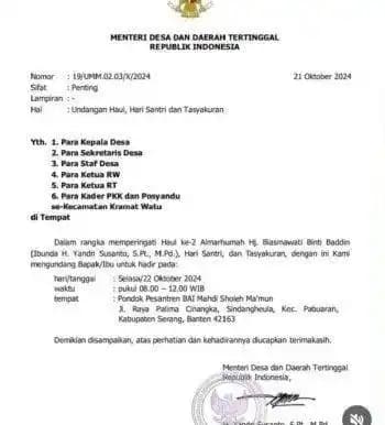 Kop Surat Kementerian Desa dan Pembangunan Daerah Tertinggal Yandri Susanto