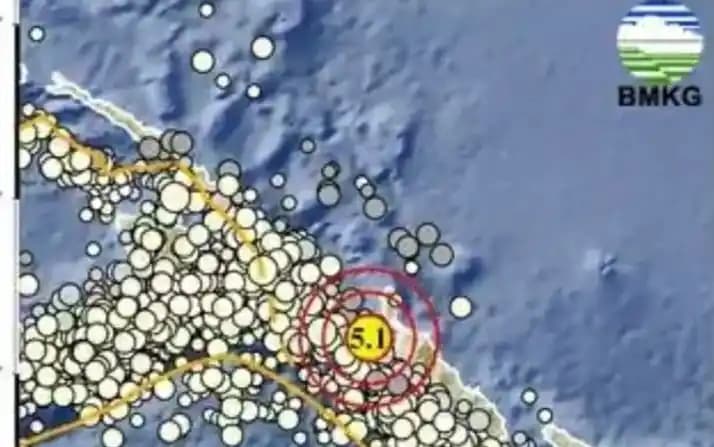 Lokasi gempa yang berada di Kabupaten Keerom Papua