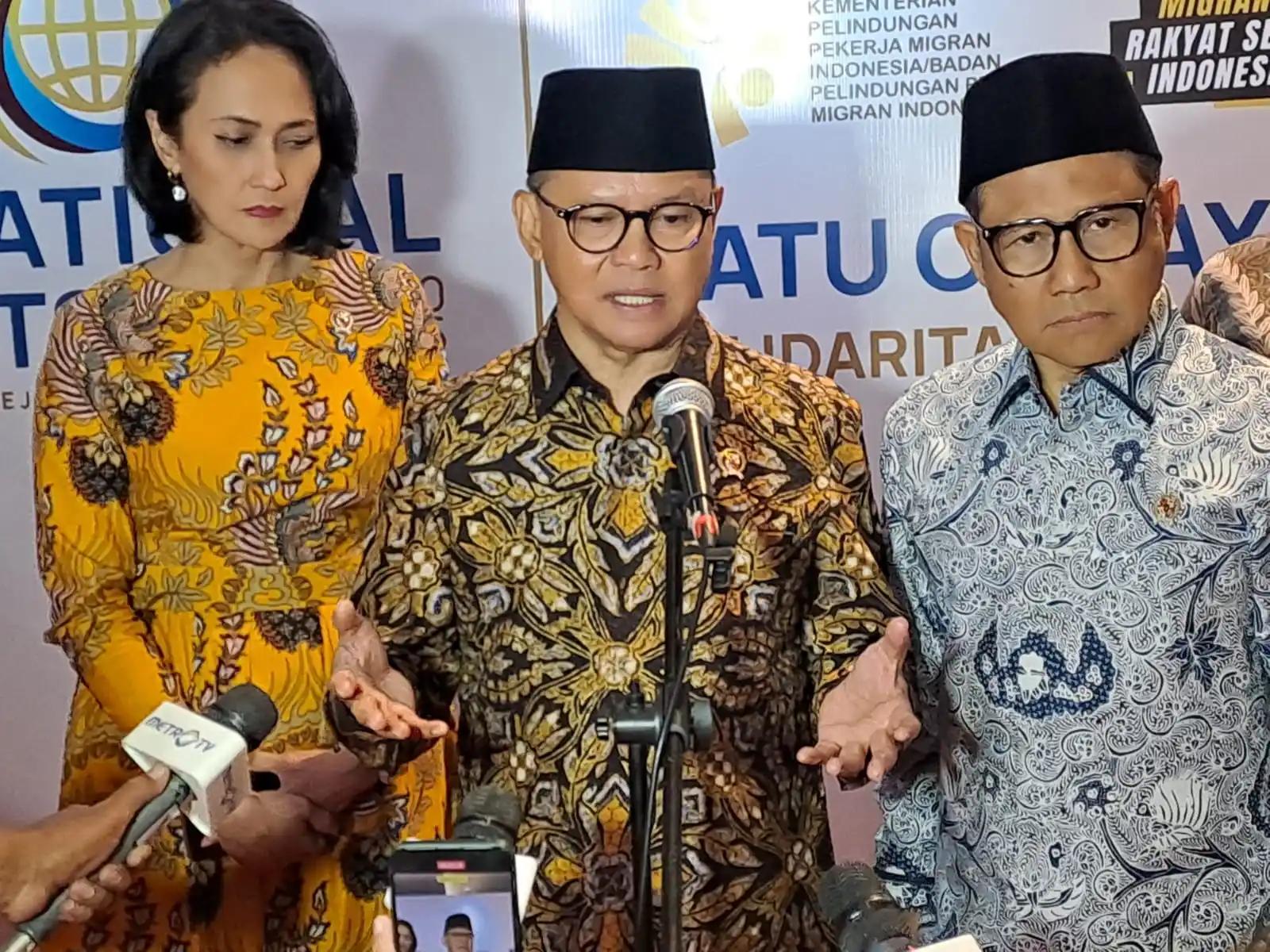 Menteri P2MI Mukhtarudin  dalam peringatan International Migrant Day yang digelar di Sasana Langen Budoyo, TMII. (Foto. Rizal Siregar)