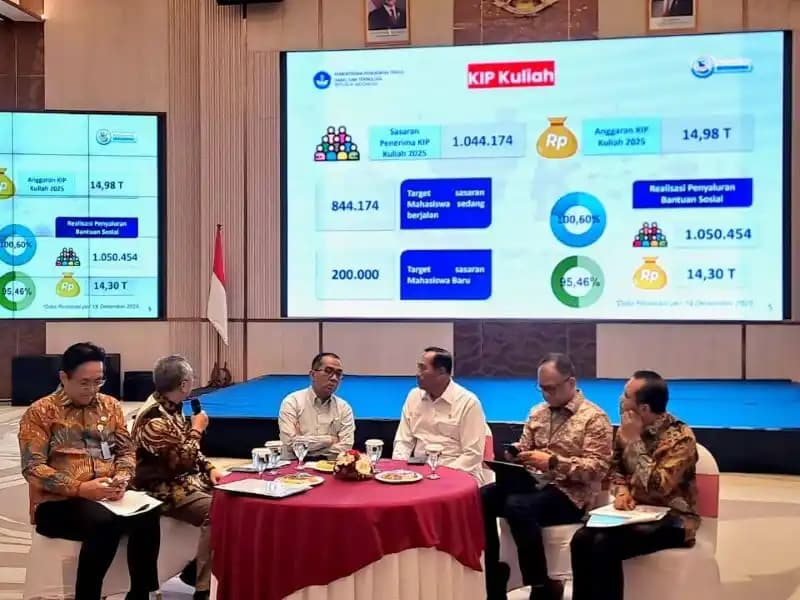 Menteri Pendidikan Tinggi, Sains, dan Teknologi, Brian Yuliarto beberkan capaian tahun 2025. (Foto. Rizal Siregar)