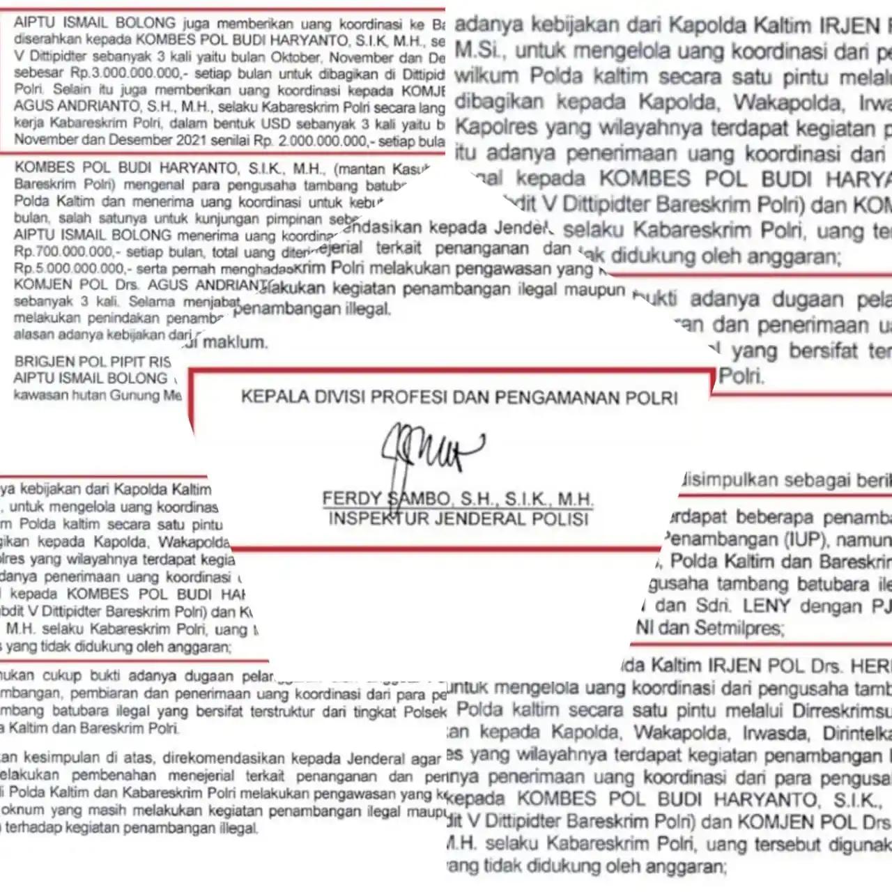 Mereka yang Diduga Terlibat Ilegal Mining Berdasarkan LHP Ferdy Sambo