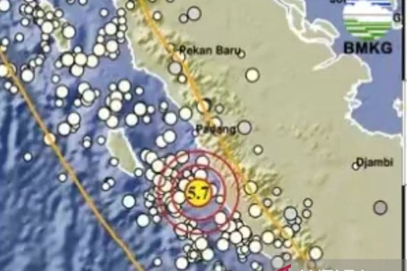 Gempa Magnitudo 5,7 Mengguncang Sumatera Barat