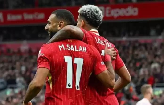 Pemain Liverpool Mohamed Salah dan Luis Diaz