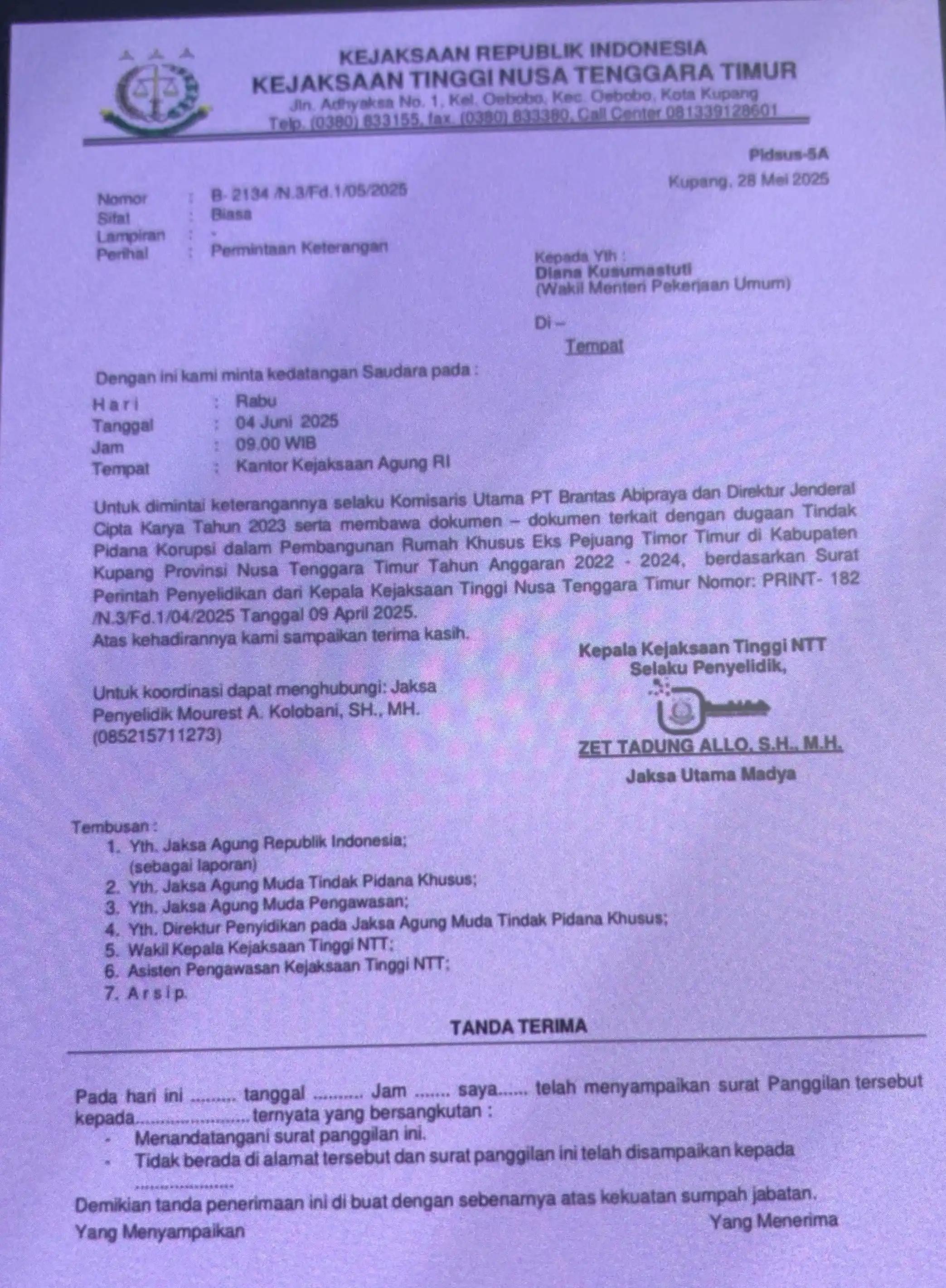 Pemanggilan kedua Untuk Wamen PU