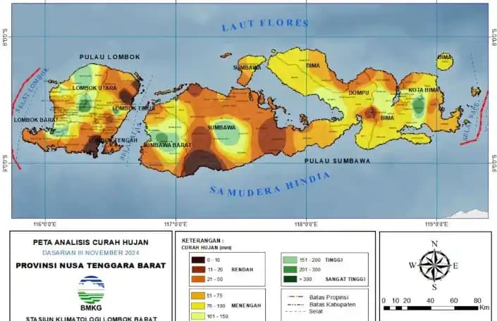 Peta prediksi hujan di wilayah NTB