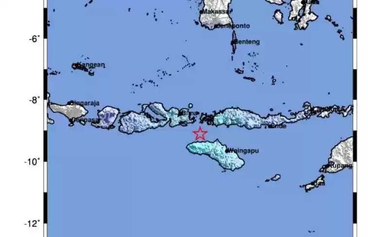 Peta pusat gempa M5,3 di wilayah Kabupaten Sumba Barat, NTT