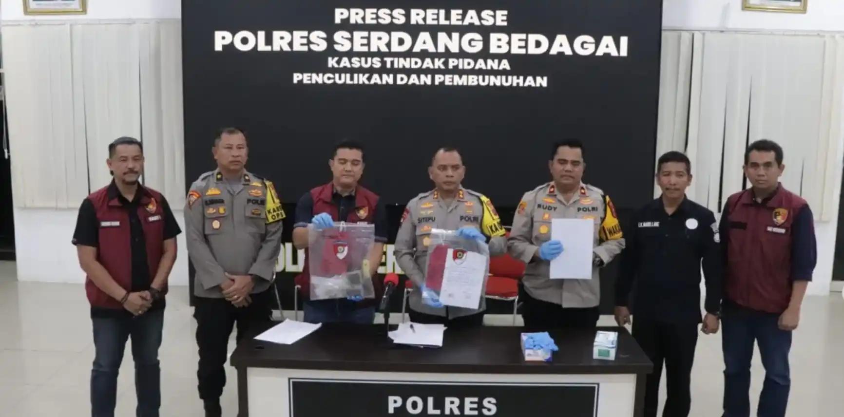 Polres Sergai gelar konferensi pers kasus pembunuhan seorang nenek di Desa Pulau Gambar, Kecamatan Serba Jadi