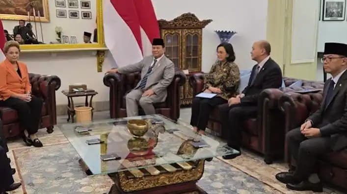 Presiden Prabowo Menerima Kunjungan Presiden NDB, Dilma Vana Rousseff, di Istana Merdeka, Jakarta Pusat