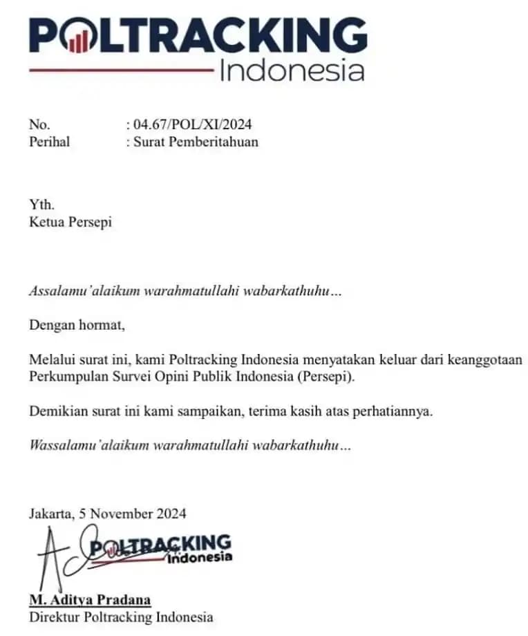 Sebab Lembaga Survei Poltracking Indonesia Keluar dari Persepi