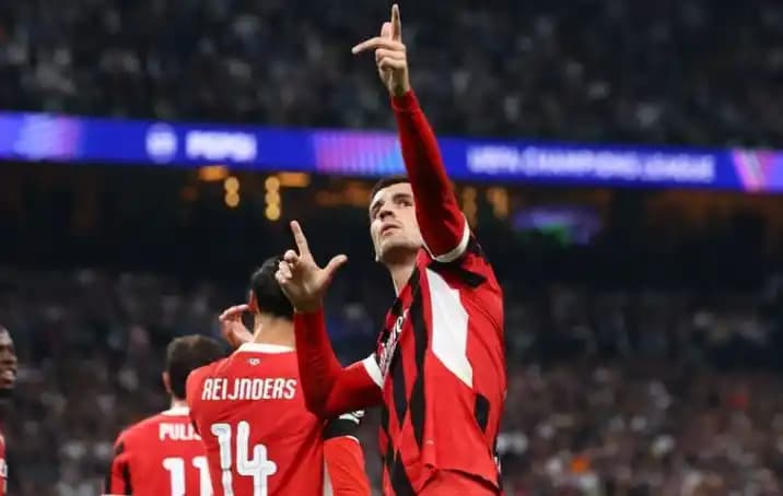 Selebrasi Alvaro Morata usai cetak gol untuk AC Milan