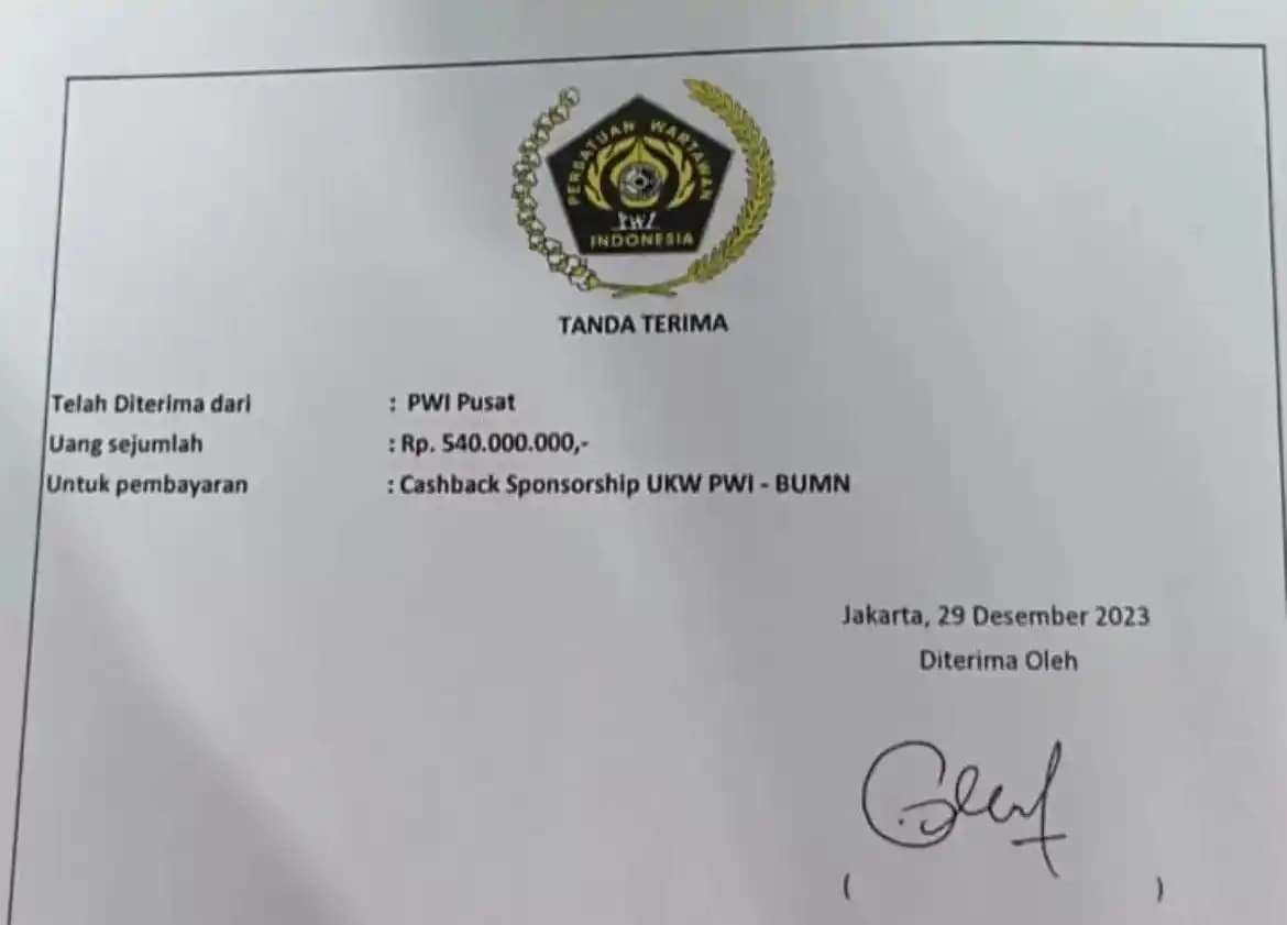 Tanda terima cashback sponsorship UKW PWI BUMN